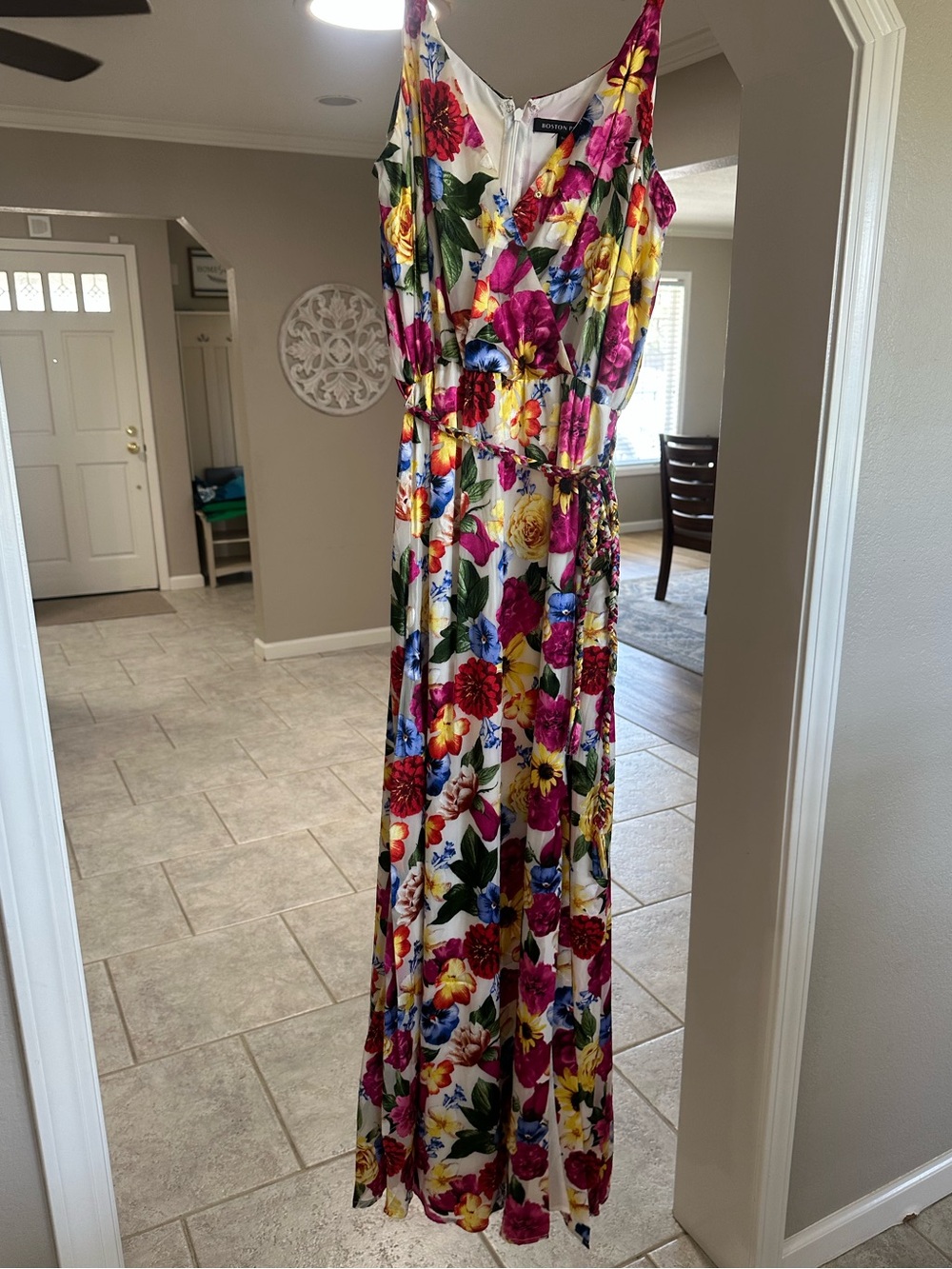 NWT Boston Proper White Floral Burnout Wrap Dress with Multicolor Blooms